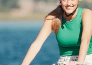 A woman cycling